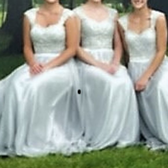 3 silver grey bridesmaid dresses small/medium tulle over satin skirt - Picture 5 of 6